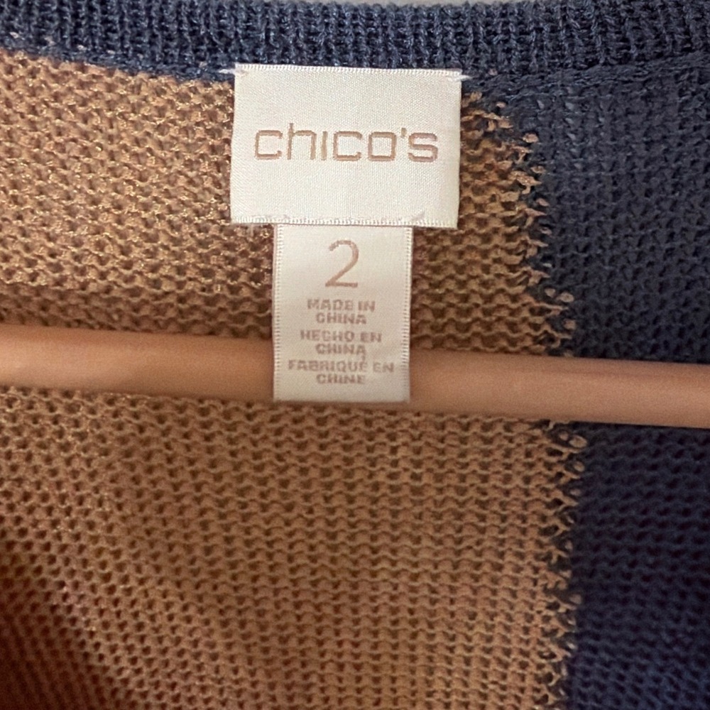 Chico's Geometric Color Block Cardigan Duster Sweater Fall Southwestern 2 Large - Picture 3 of 9